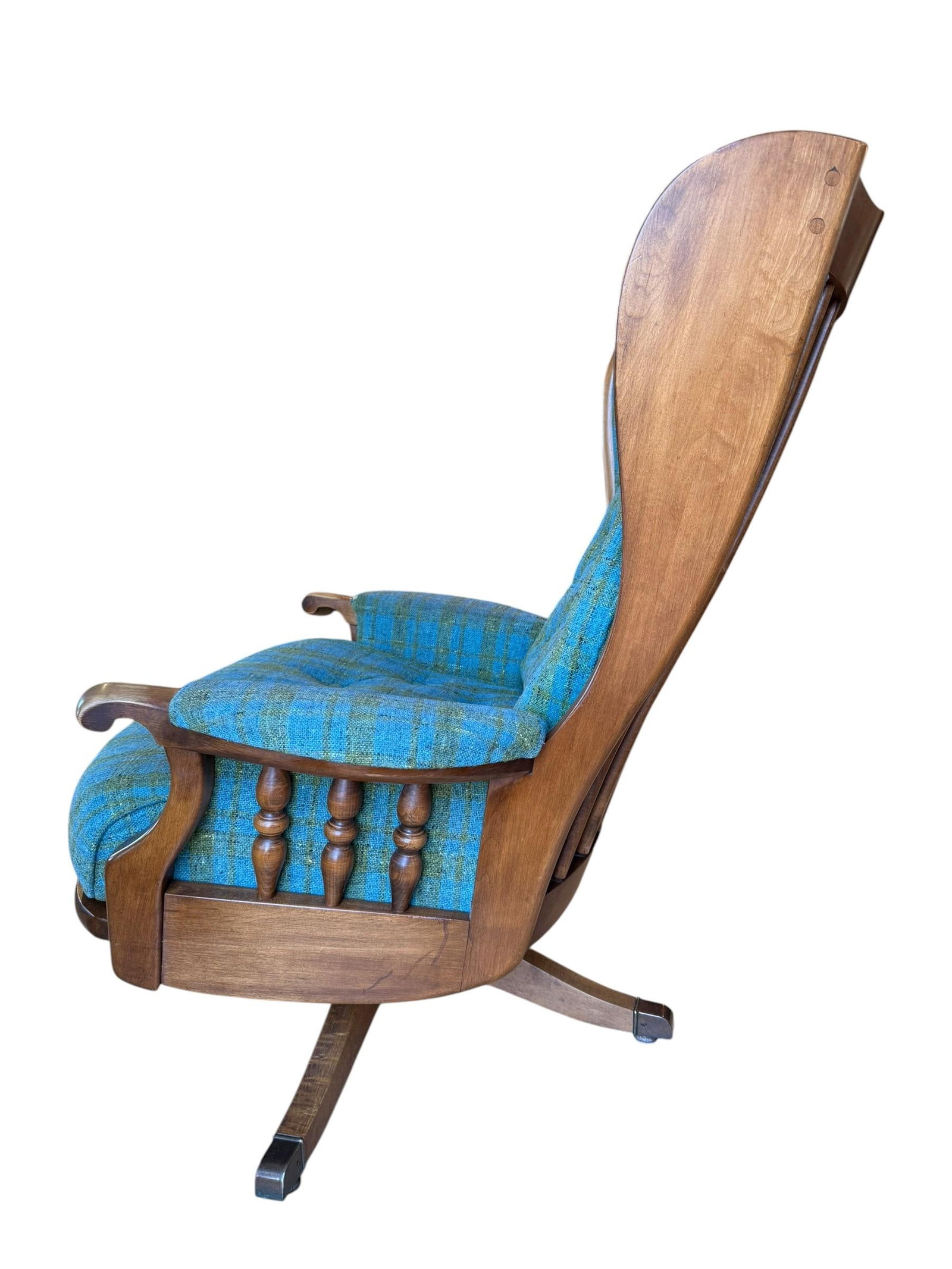1960s Heywood-Wakefield Danish Modern Tufted Swivel Walnut Wingback Lounge Chair & Swivel Ottoman - 12