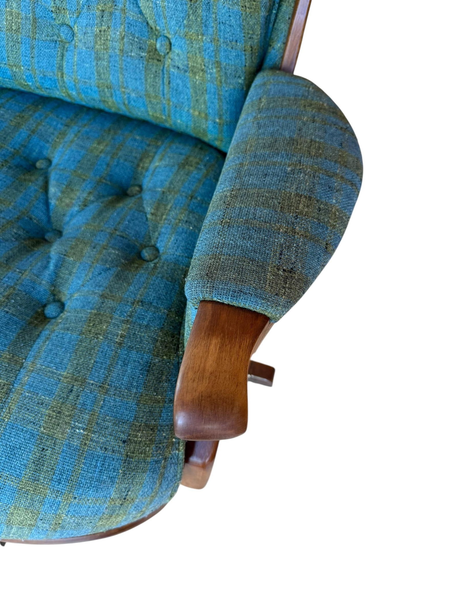 1960s Heywood-Wakefield Danish Modern Tufted Swivel Walnut Wingback Lounge Chair & Swivel Ottoman - 14
