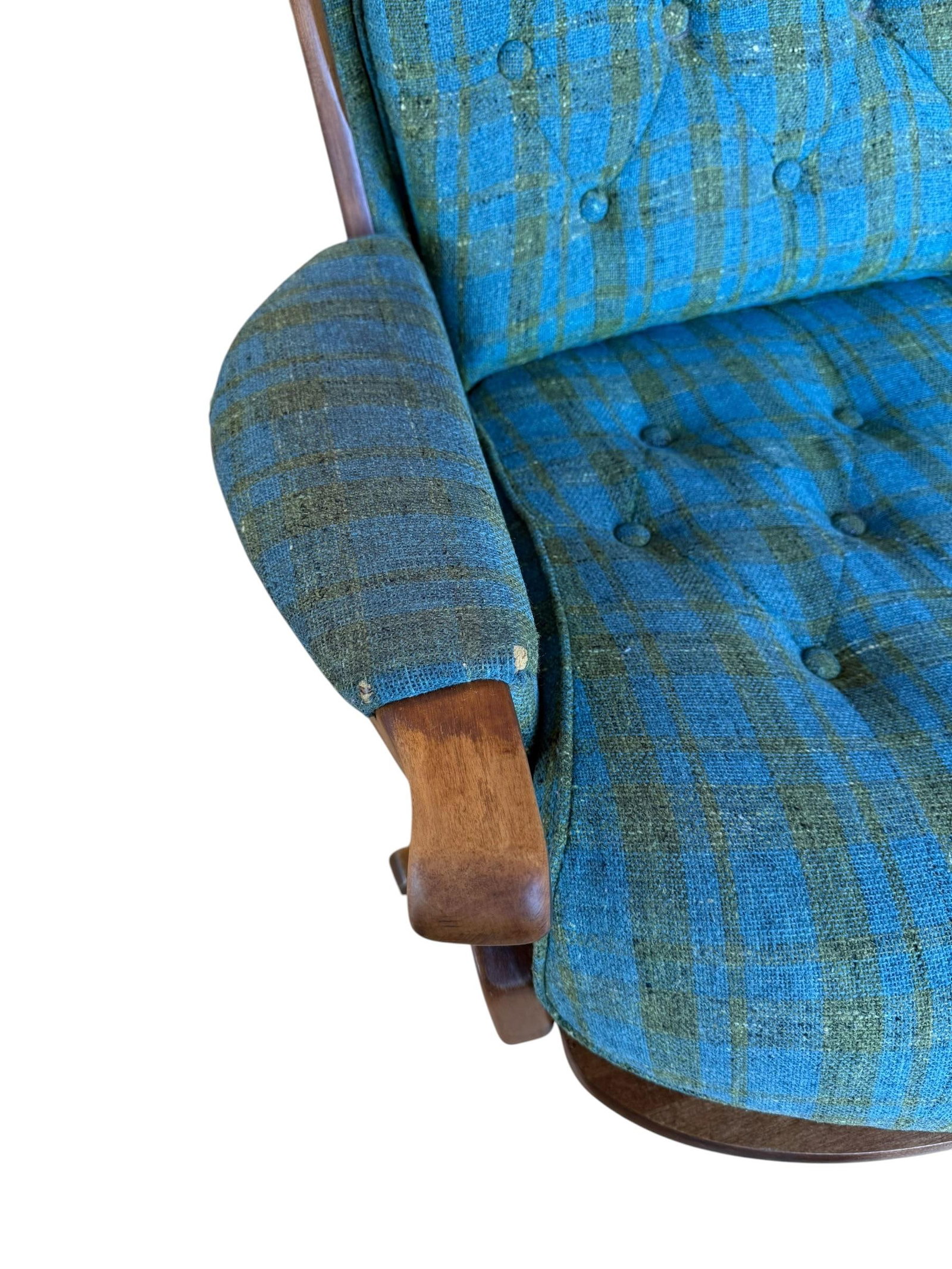 1960s Heywood-Wakefield Danish Modern Tufted Swivel Walnut Wingback Lounge Chair & Swivel Ottoman - 15