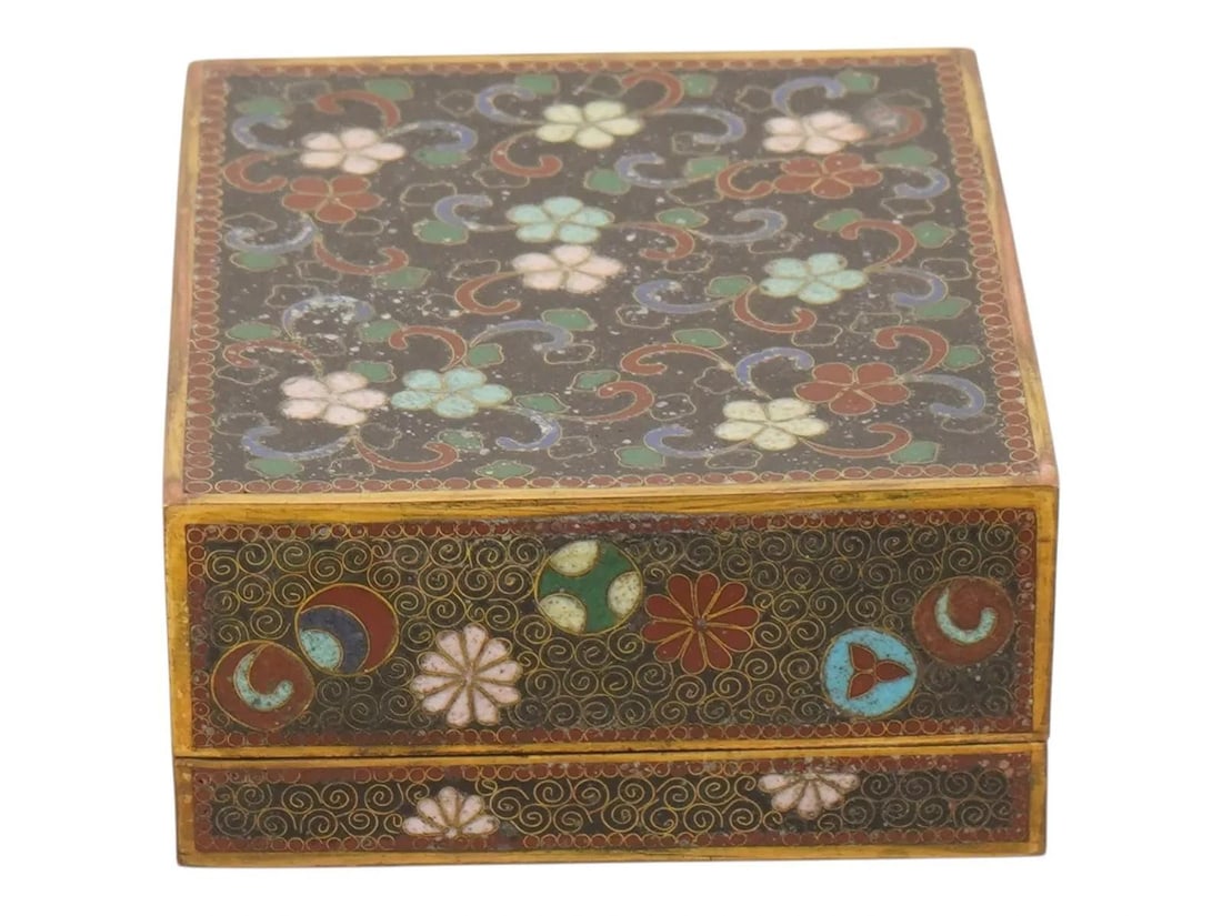 Japanese Cloisonne Enamel Trinket Box Floral Butterfly Design - 7