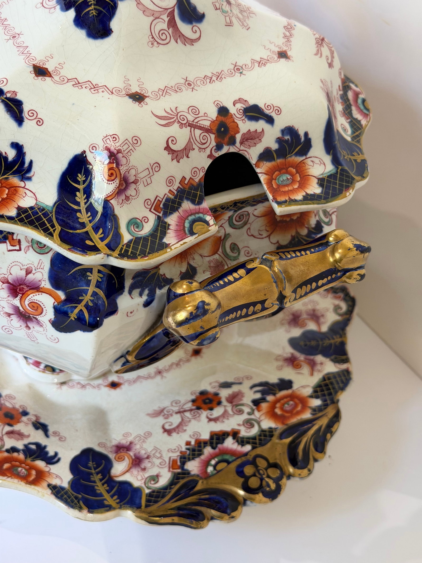 Antique Staffordshire Style Ironstone Valentia" Imari Transferware Covered Tureen & Platter - 3