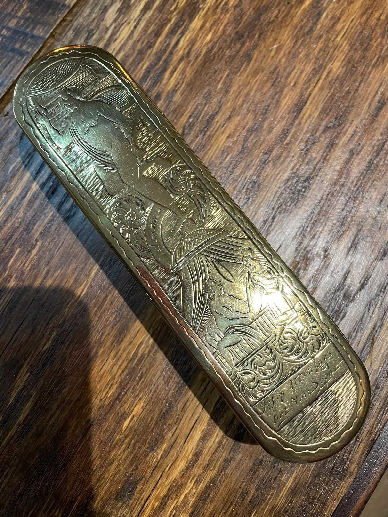 18th Century Dutch Brass Tobacco Box: Scandalous Lovers Scene - 3