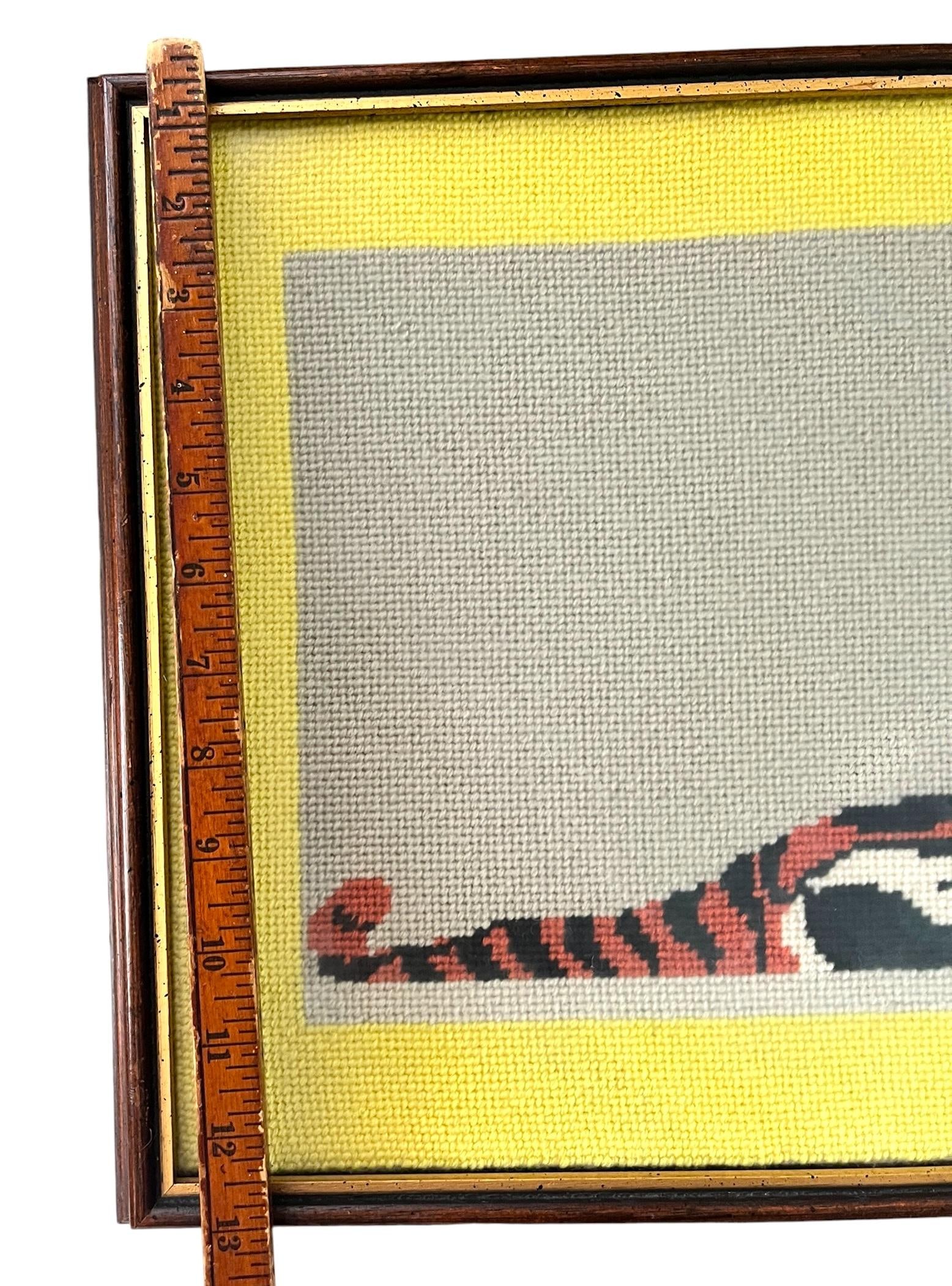 Large 1972 Framed Princeton Tiger Needlepoint on Gray Field With Yellow Border Initialed by Maker - 8