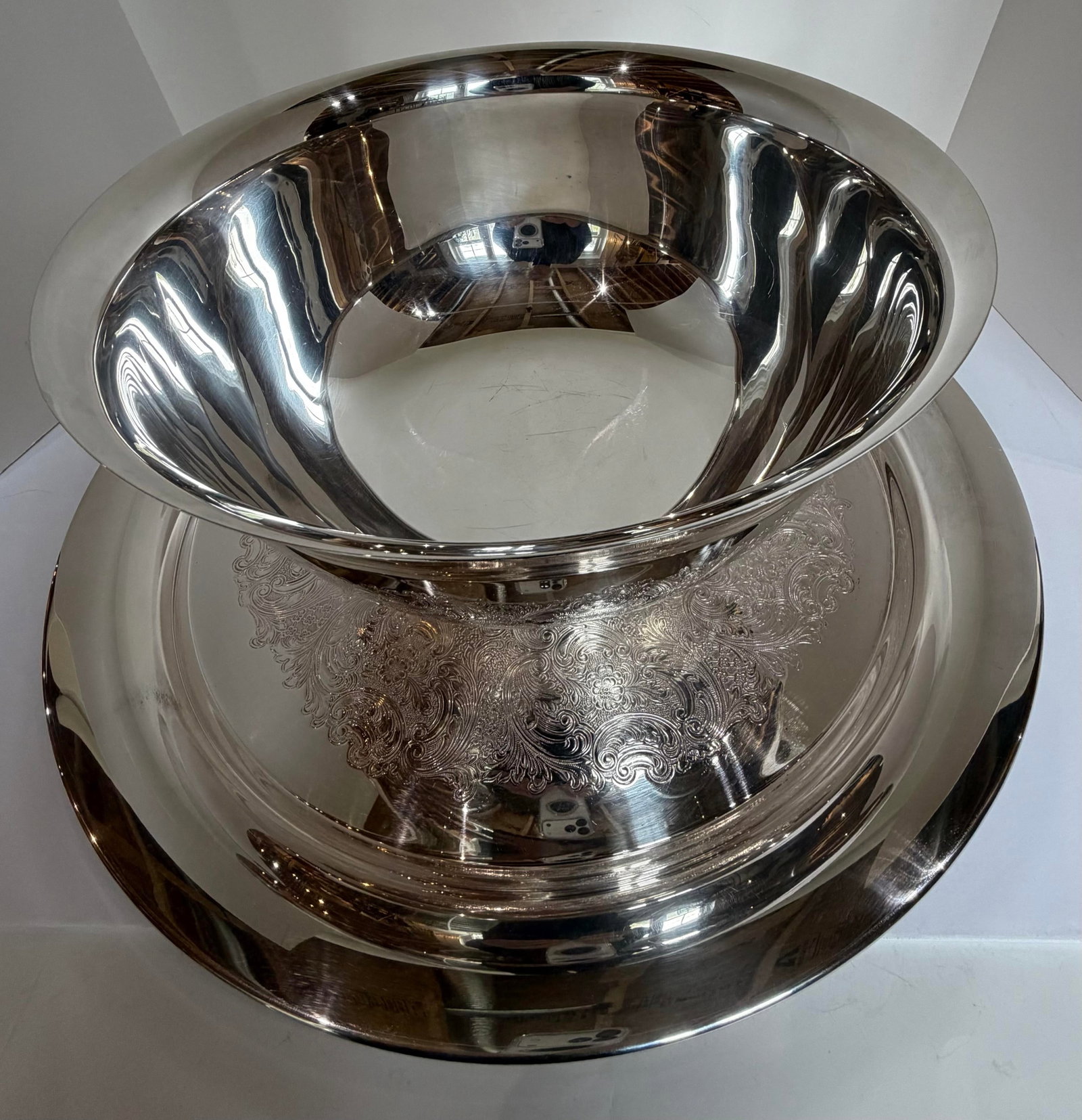 Vintage Gotham Silver Plate Punch Bowl Set With 12 Cups, Tray & Ladle – Mid-Century - 5