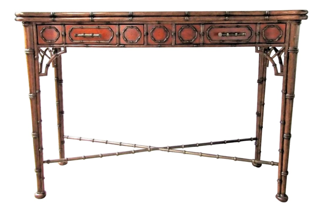 Theodore Alexander Mahogany Edwardian Bamboo Console Table Indochine 5300-138 (1 of 12)