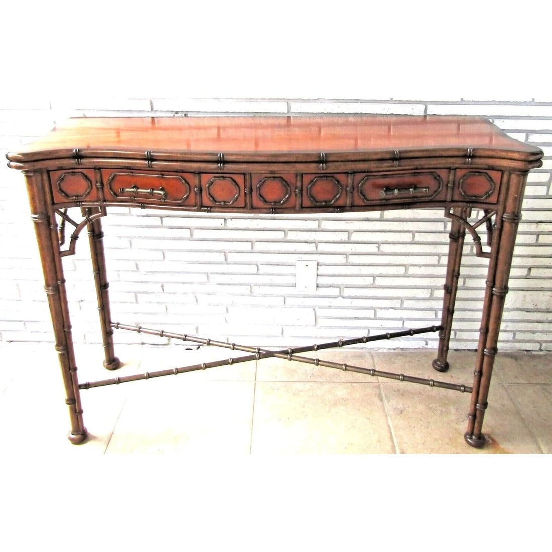 Theodore Alexander Mahogany Edwardian Bamboo Console Table Indochine 5300-138 - 2