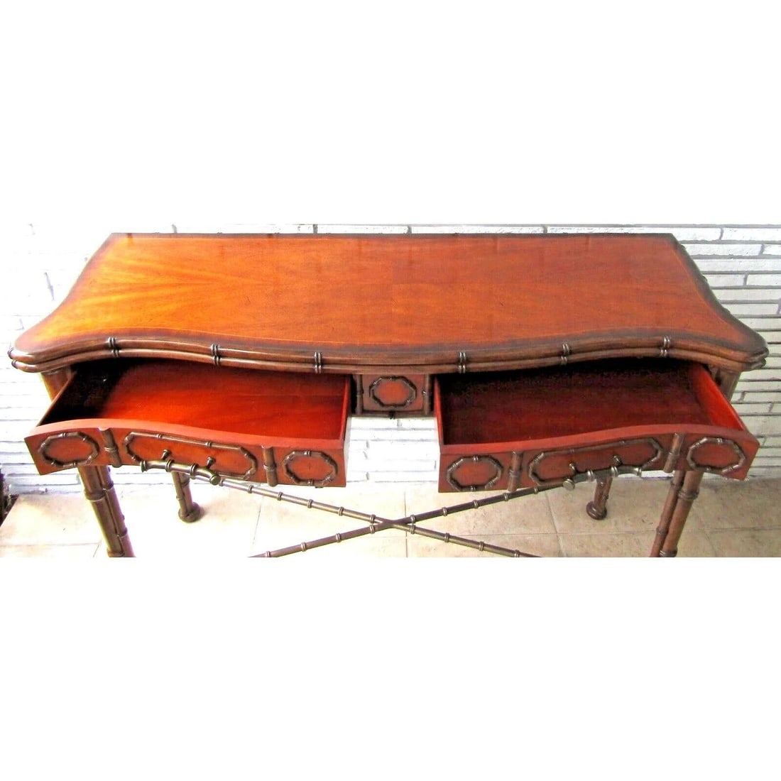 Theodore Alexander Mahogany Edwardian Bamboo Console Table Indochine 5300-138 - 6