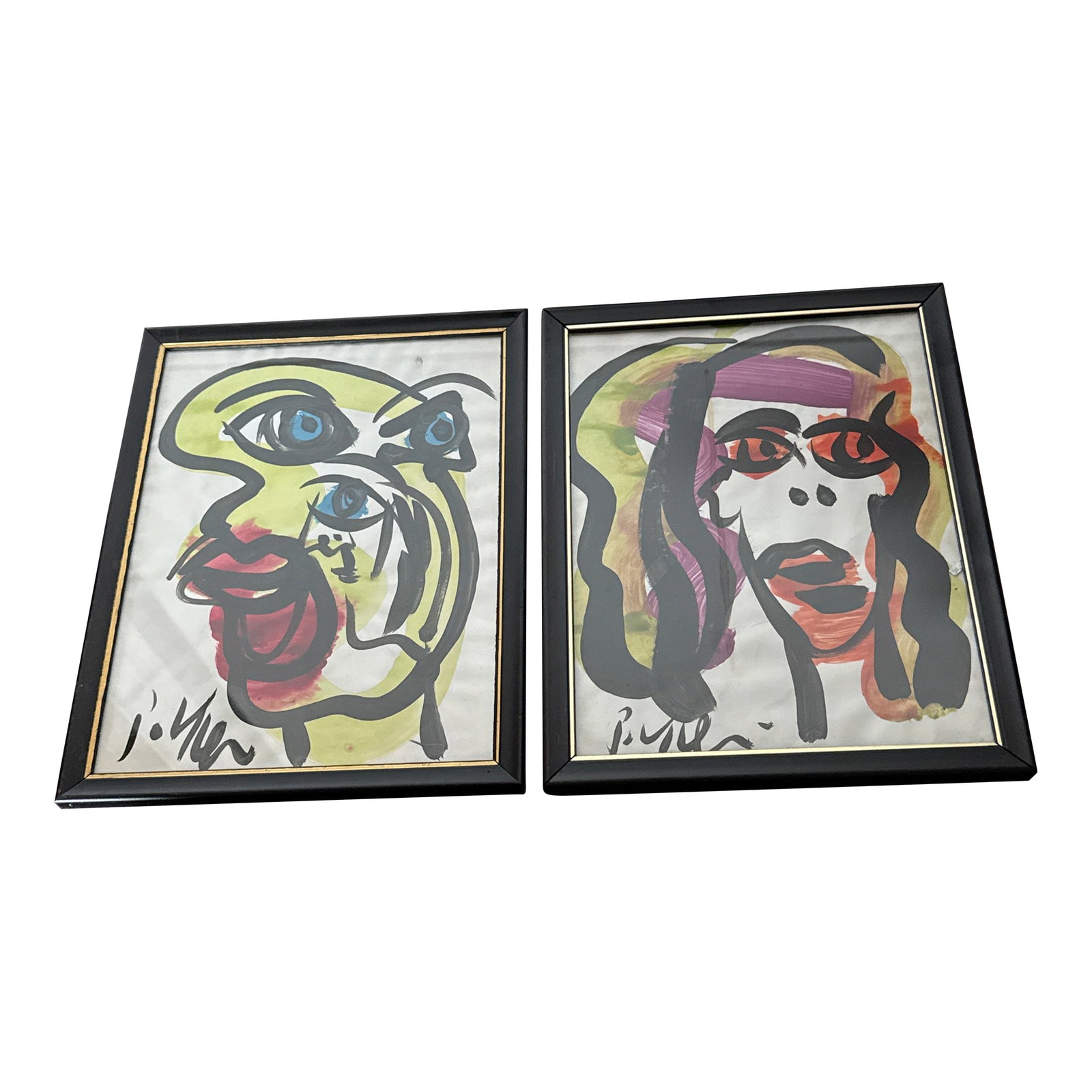 1970s Original Peter Keil Abstract Painting Pair: 1970s Pair of Abstract Paintings by Peter Keil. This great original pair were executed on pape Framed in simple matching frames. COA on back guaranteed authentic direct from artist. Condition: