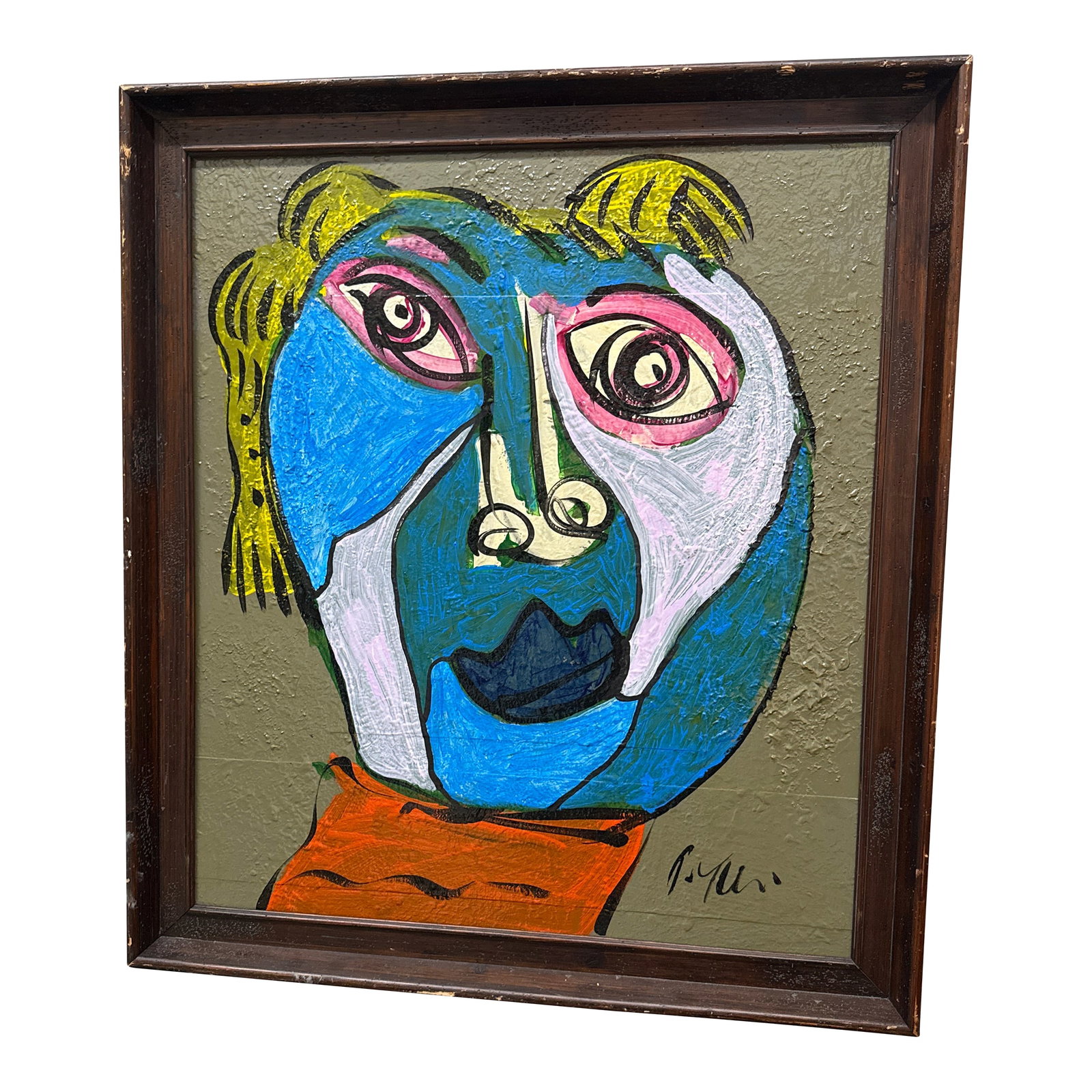 1970s Peter Keil Blue Picasso Female Cubist Painting, Framed: Outstanding Monumental Painting by Peter Robert Keil (born 1942) This piece is quite larger depicting a Blue Picasso Esque Cubist Female. It is oil on board in custom frame ready to hang. COA on