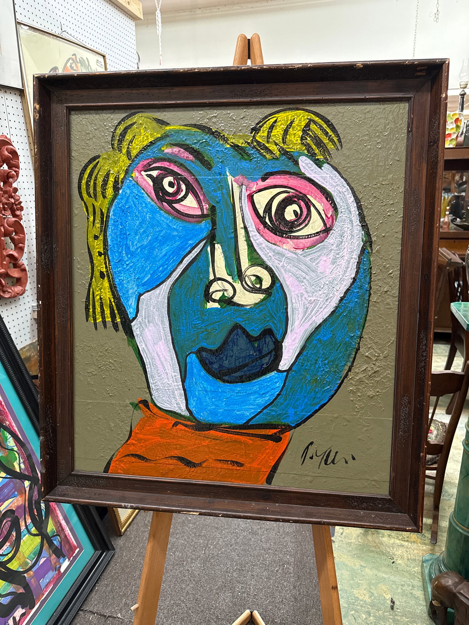1970s Peter Keil Blue Picasso Female Cubist Painting, Framed - 2