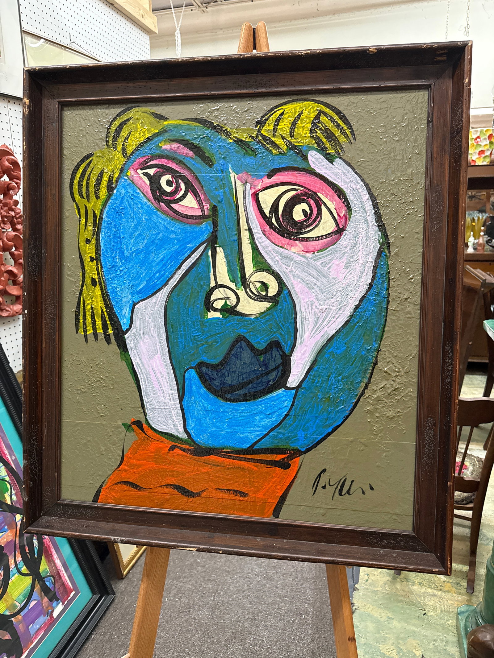 1970s Peter Keil Blue Picasso Female Cubist Painting, Framed - 3
