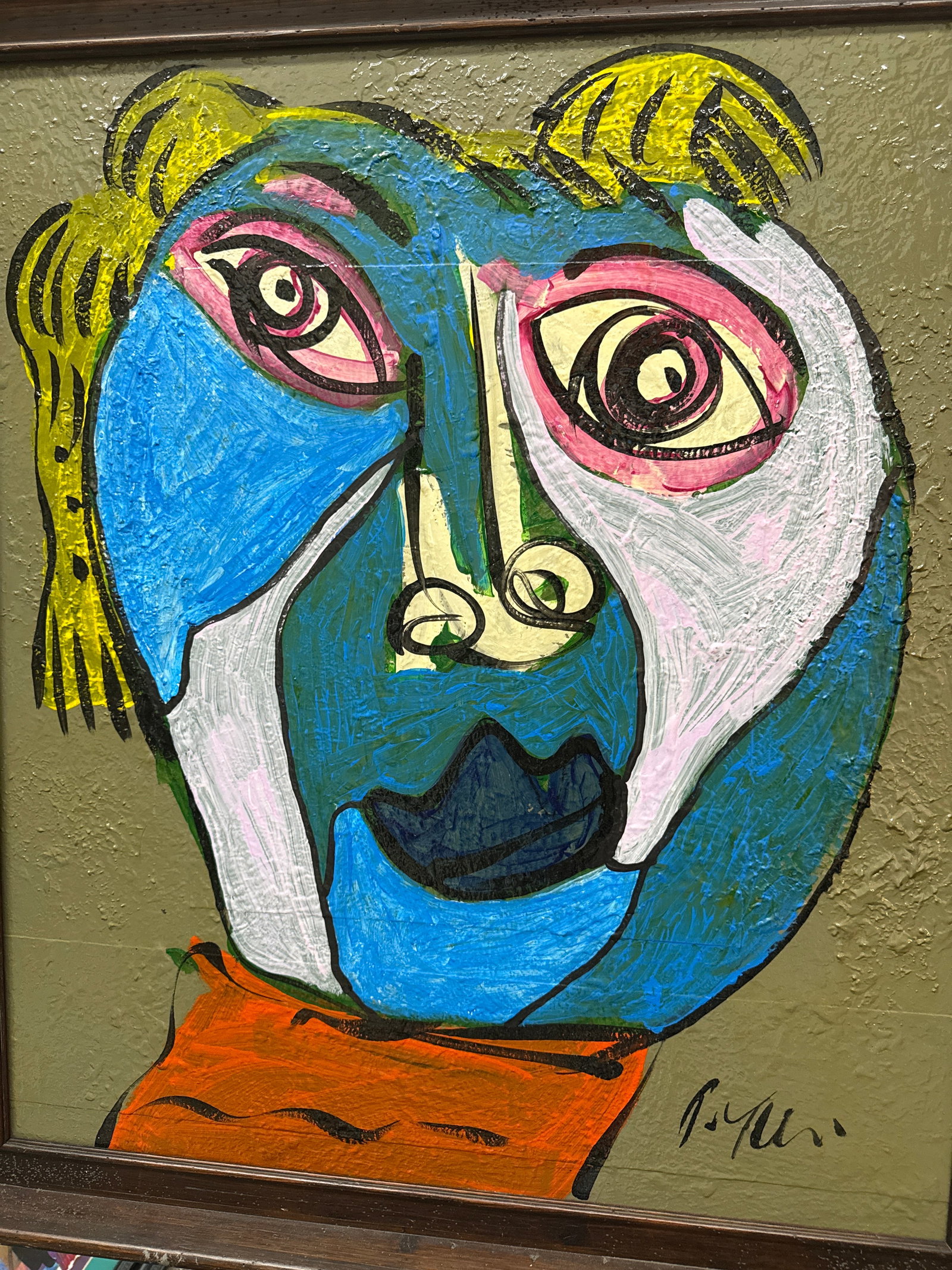 1970s Peter Keil Blue Picasso Female Cubist Painting, Framed - 4
