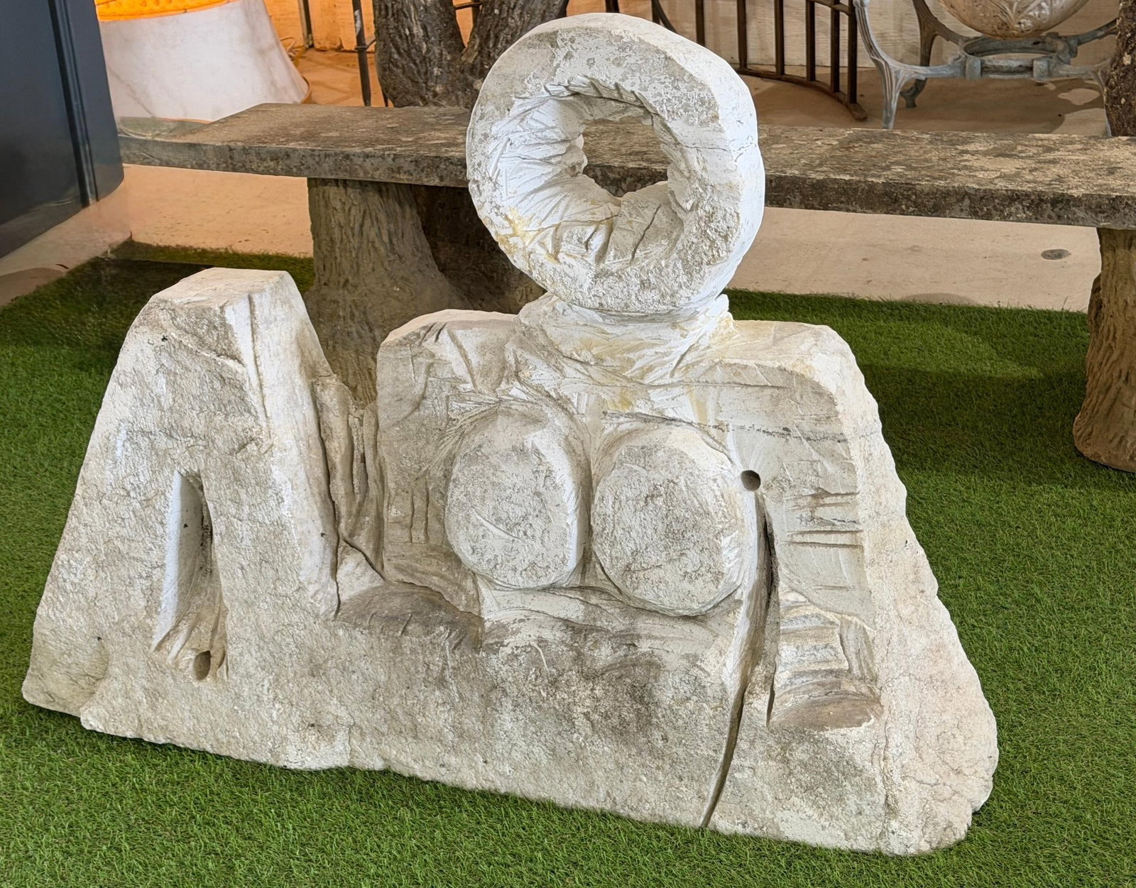 Monumental Marble Reclining Female Figure Sculpture, Manner of Henry Moore, 1970 - 12