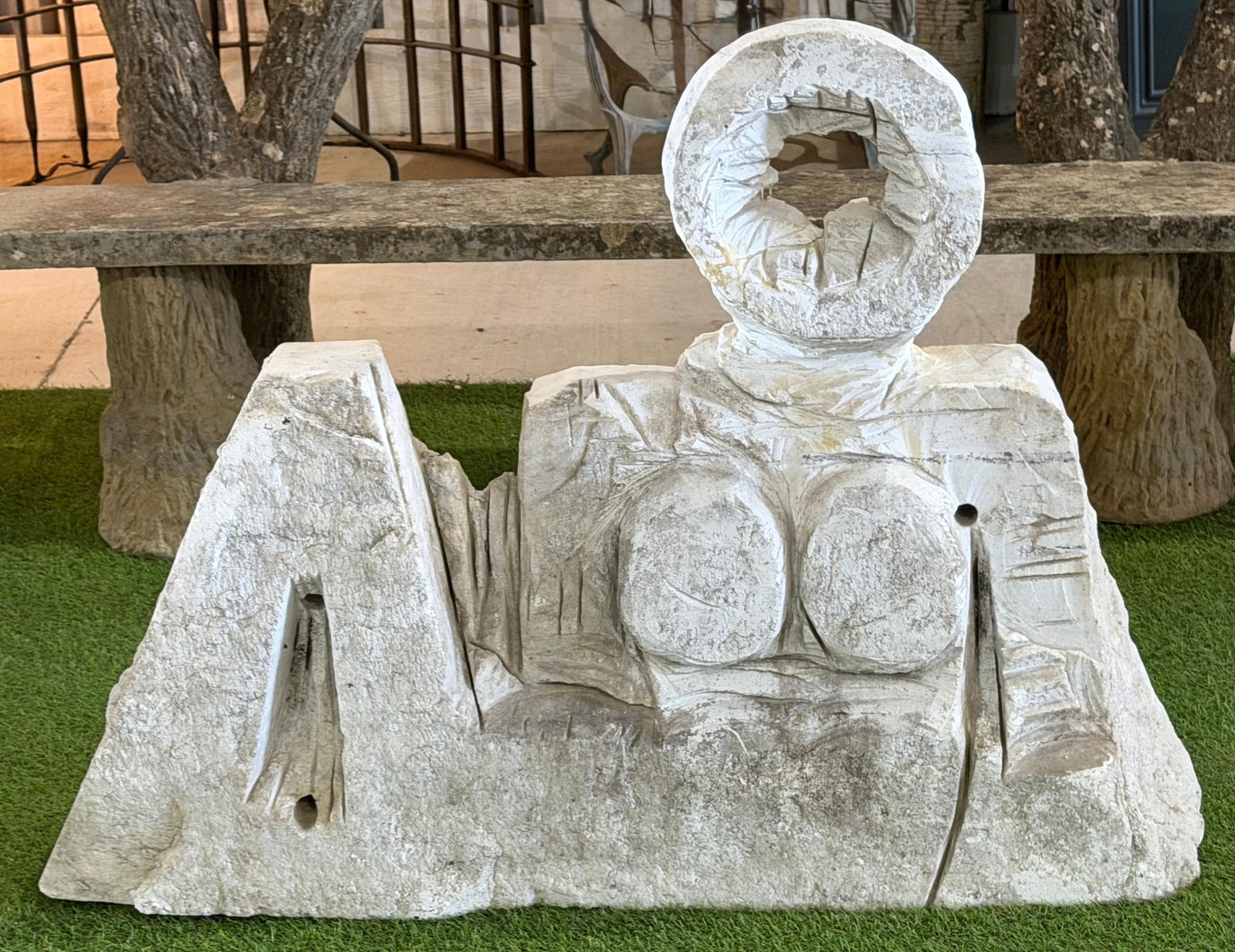 Monumental Marble Reclining Female Figure Sculpture, Manner of Henry Moore, 1970 - 13