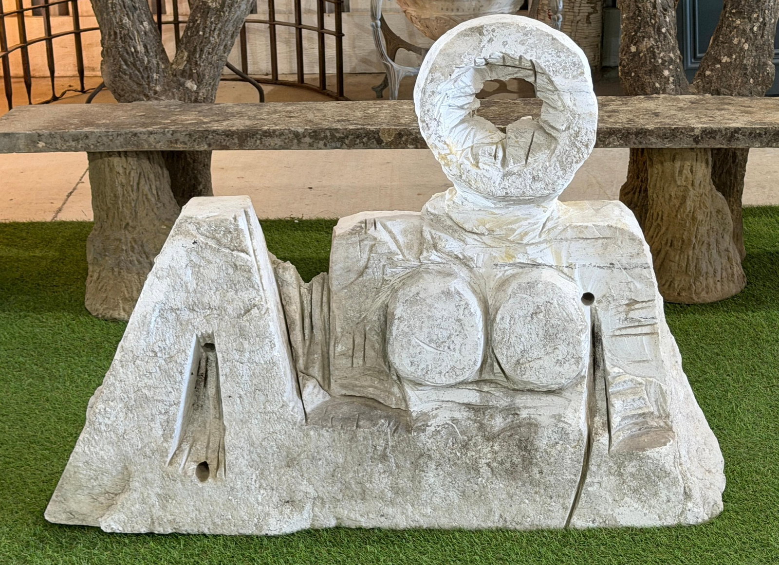 Monumental Marble Reclining Female Figure Sculpture, Manner of Henry Moore, 1970 - 14