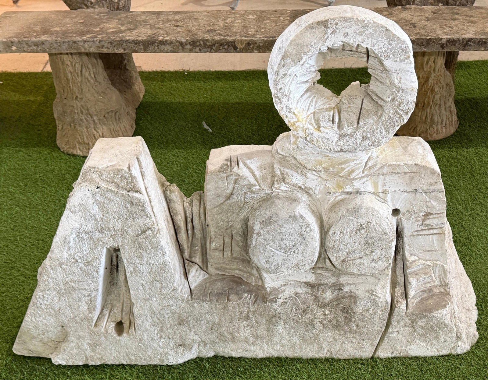 Monumental Marble Reclining Female Figure Sculpture, Manner of Henry Moore, 1970 - 2