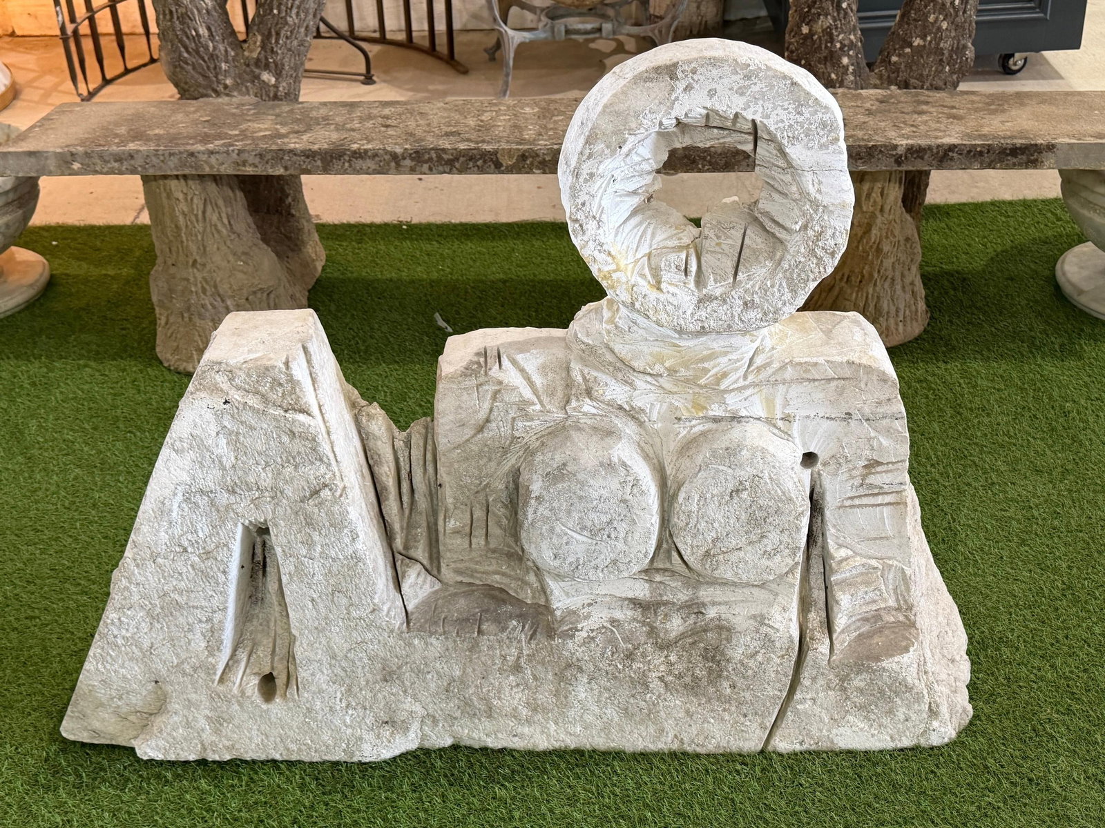 Monumental Marble Reclining Female Figure Sculpture, Manner of Henry Moore, 1970 - 9