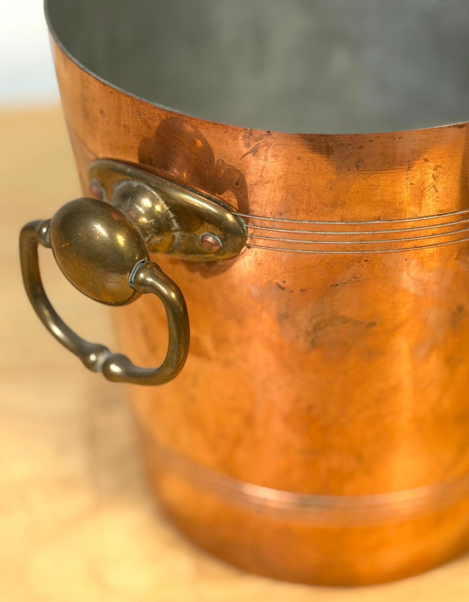 Vintage French Copper & Brass Champagne Bucket Stamped "Made in France", 1950s - 2