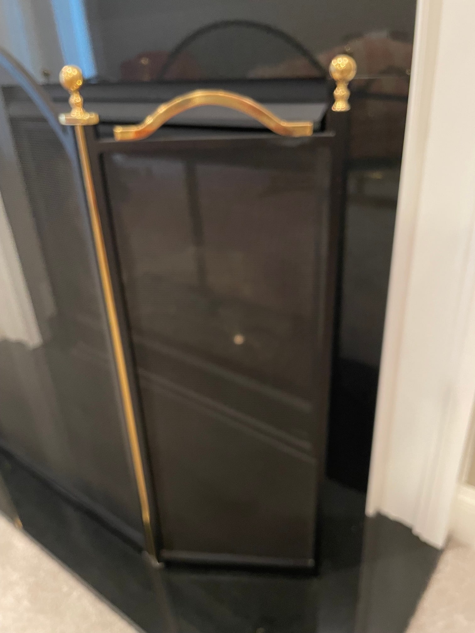 1980s Virginia Metalcrafters Folding Three Piece Matte Black Fireplace Screen With High Sheen Solid - 2