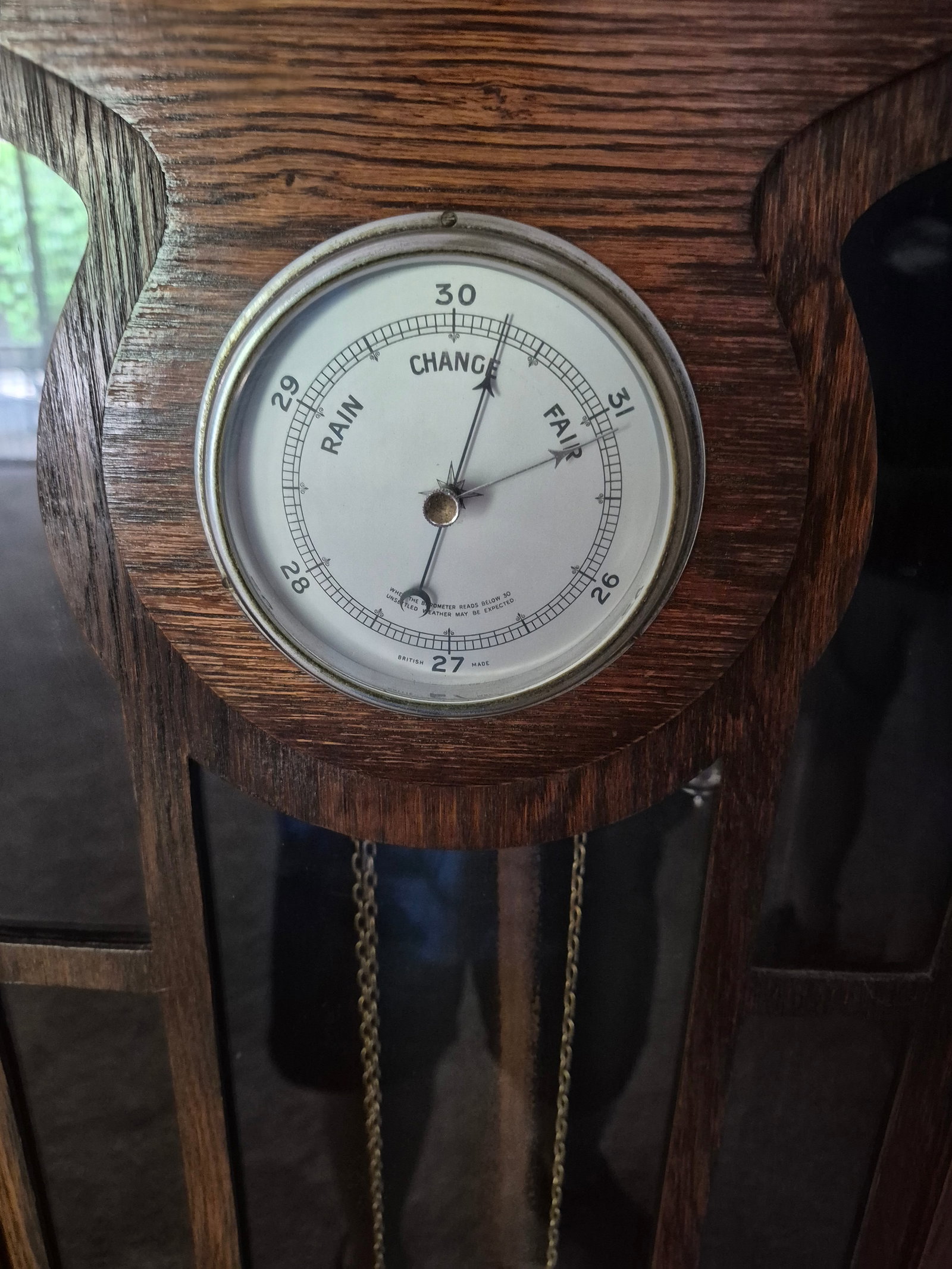 Vintage 1930s Antique Oak Chiming Longcase Barometer Clock - 5