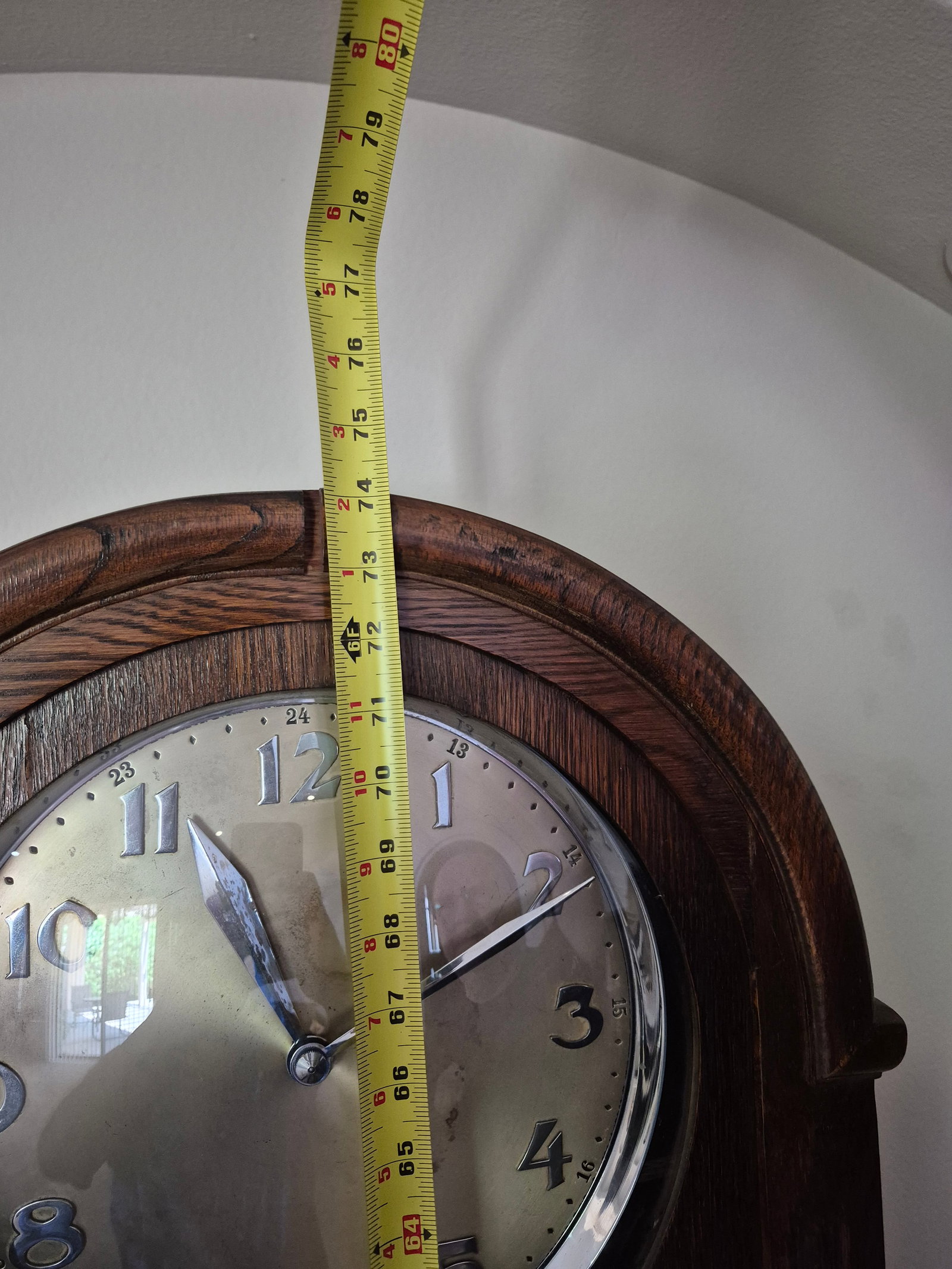 Vintage 1930s Antique Oak Chiming Longcase Barometer Clock - 8