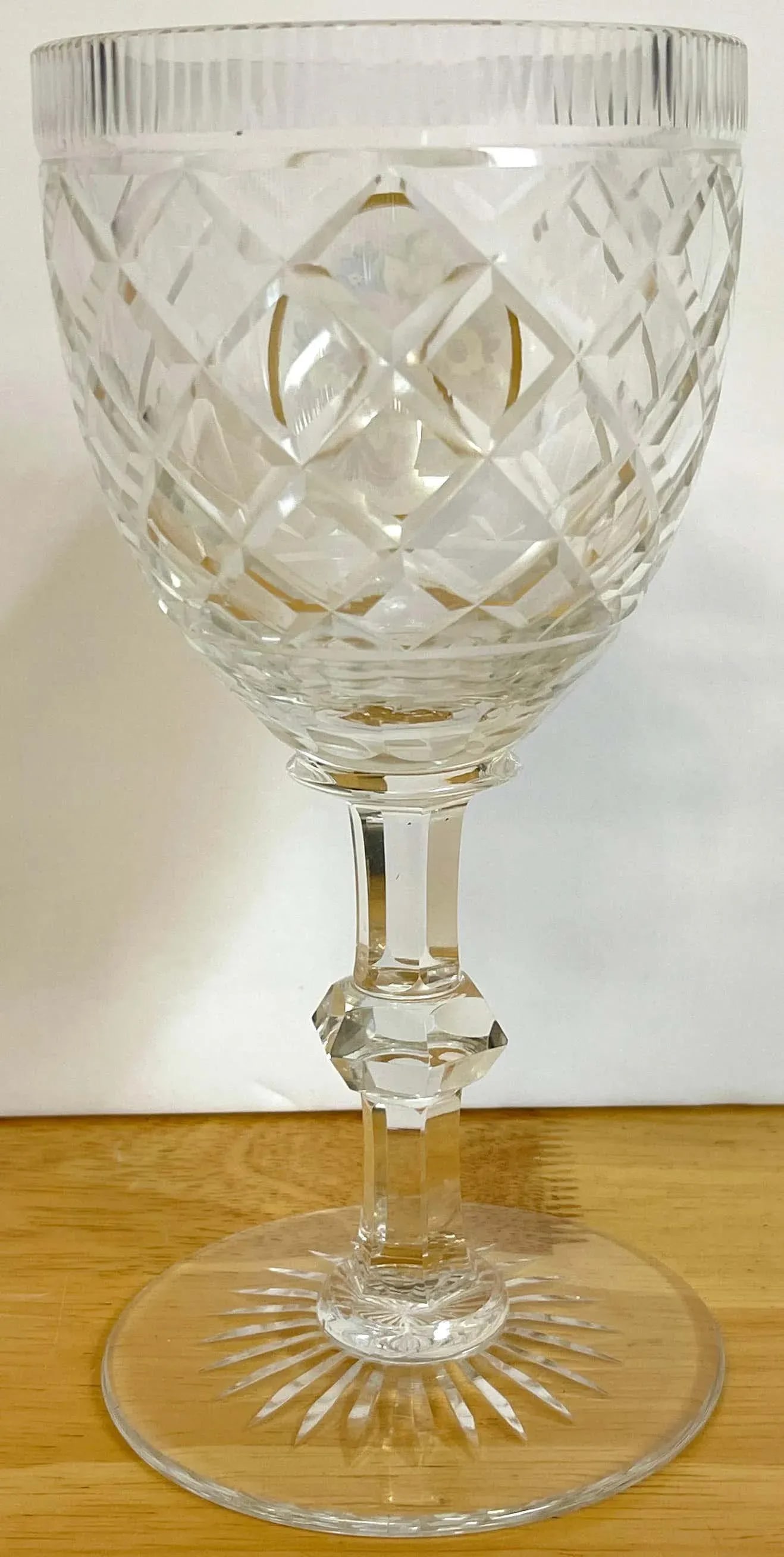 Early 20th Century Moser Floral Enameled Cut to Clear Enamel Water/Wine Goblets - Set of 12 - 8