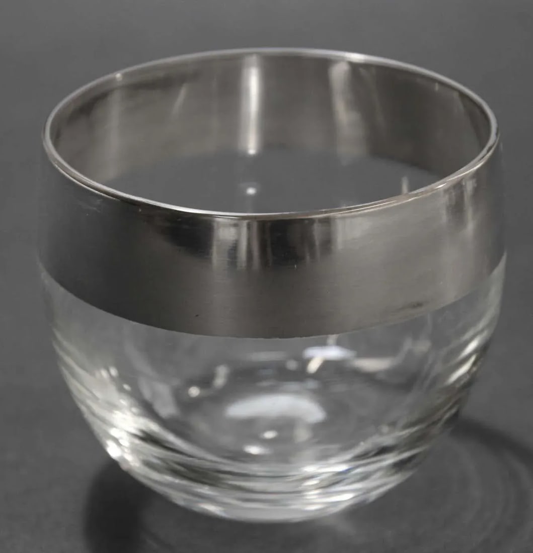 Dorothy Thorpe Mid-Century Silver Band Roly Poly Glasses and Cocktail Punch Bowl - 12 Pieces - 3