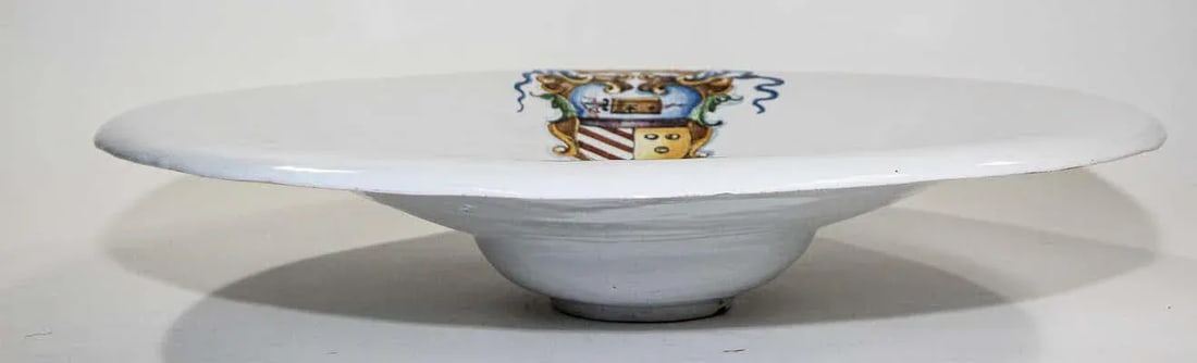 Vintage Stoneware Talavera White underglaze Large Bowl with Blazon Spain - 4