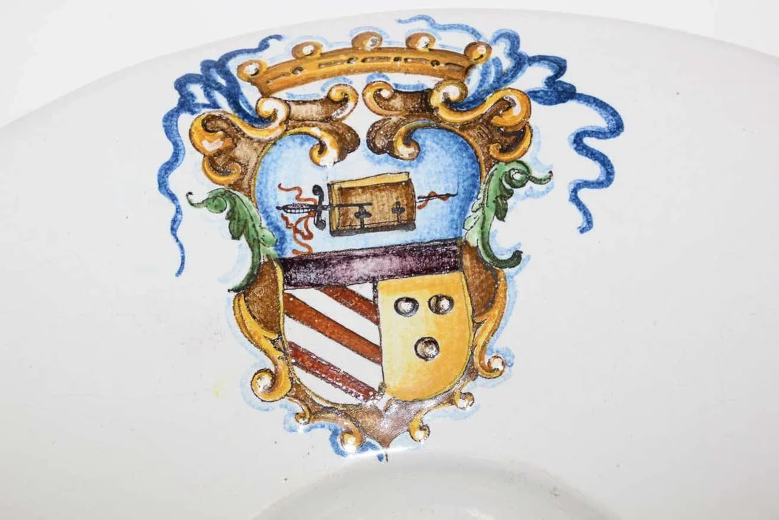Vintage Stoneware Talavera White underglaze Large Bowl with Blazon Spain - 8