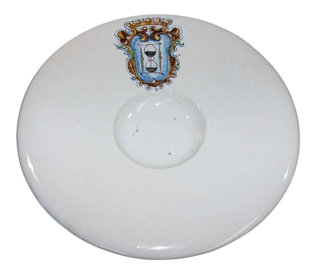 Vintage Talavera Large Stoneware White Bowl Spain: Vintage 20th Century glazed earthenware white underglaze hand painted stoneware large Talavera bowl, kiln fired. Spanish Talavera crackled white handcrafted ceramic with a royal like hand painted blaz