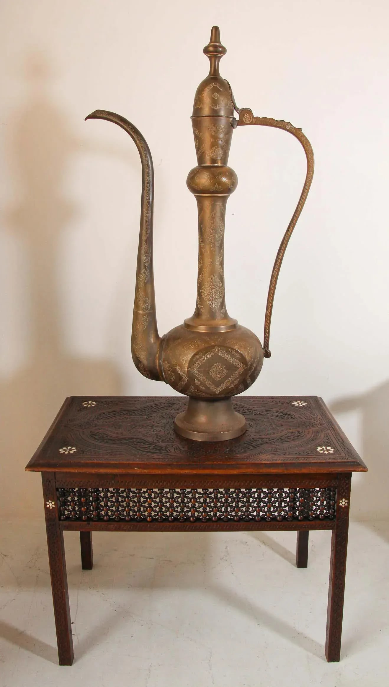 Oversized Tall Moorish Mughal Indian Brass Ewer - 11