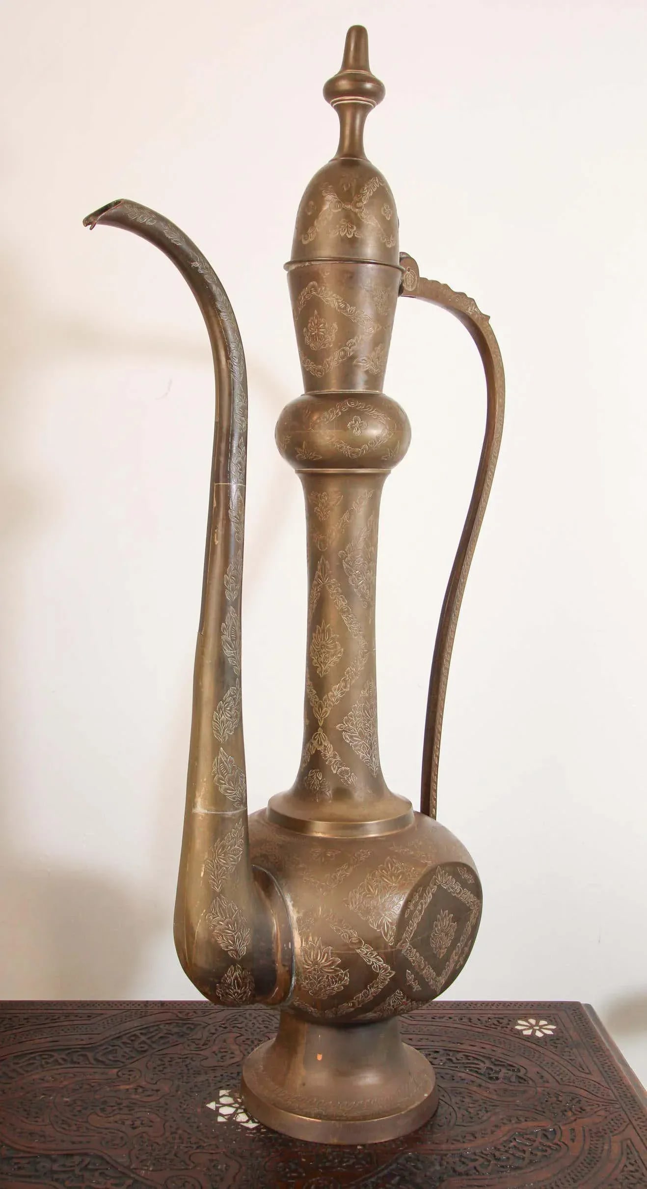 Oversized Tall Moorish Mughal Indian Brass Ewer - 12