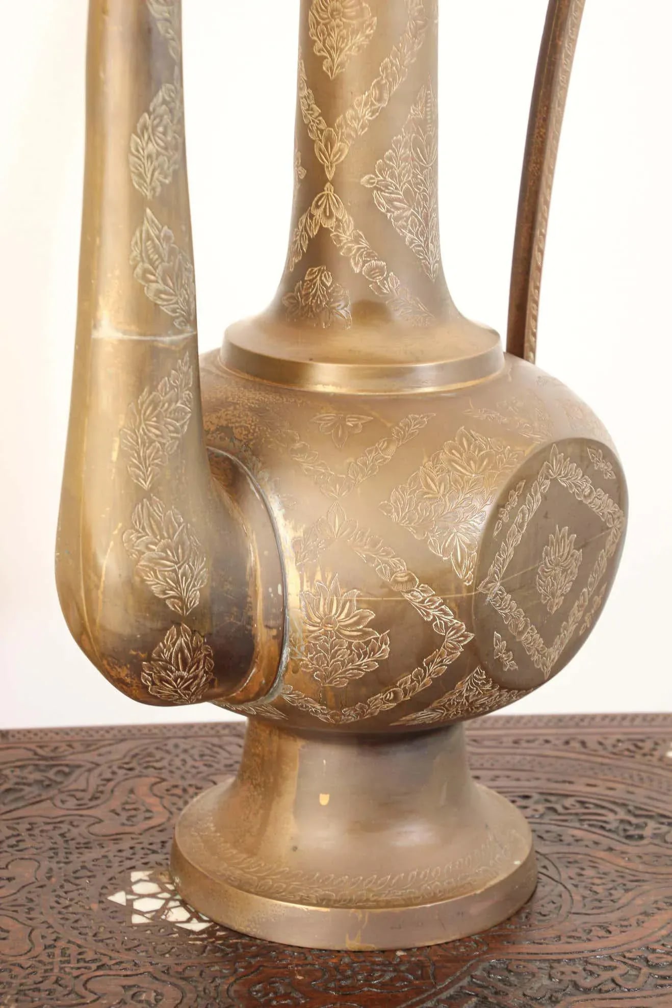 Oversized Tall Moorish Mughal Indian Brass Ewer - 4