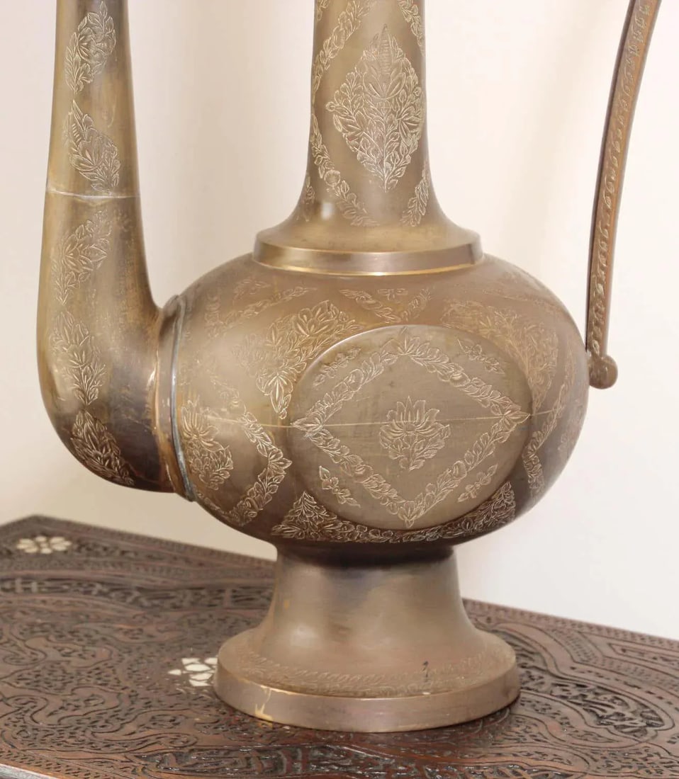 Oversized Tall Moorish Mughal Indian Brass Ewer - 6
