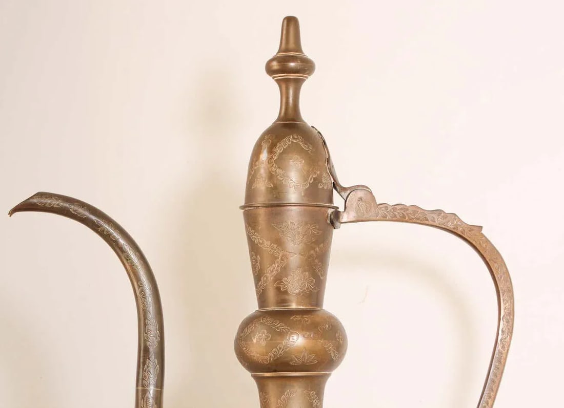 Oversized Tall Moorish Mughal Indian Brass Ewer - 7