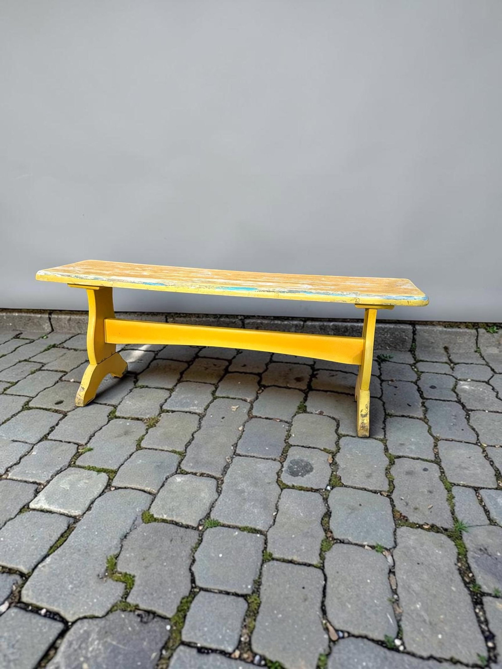 Vintage Trestle-Style Country Farmhouse Bench Storied Patina - 11