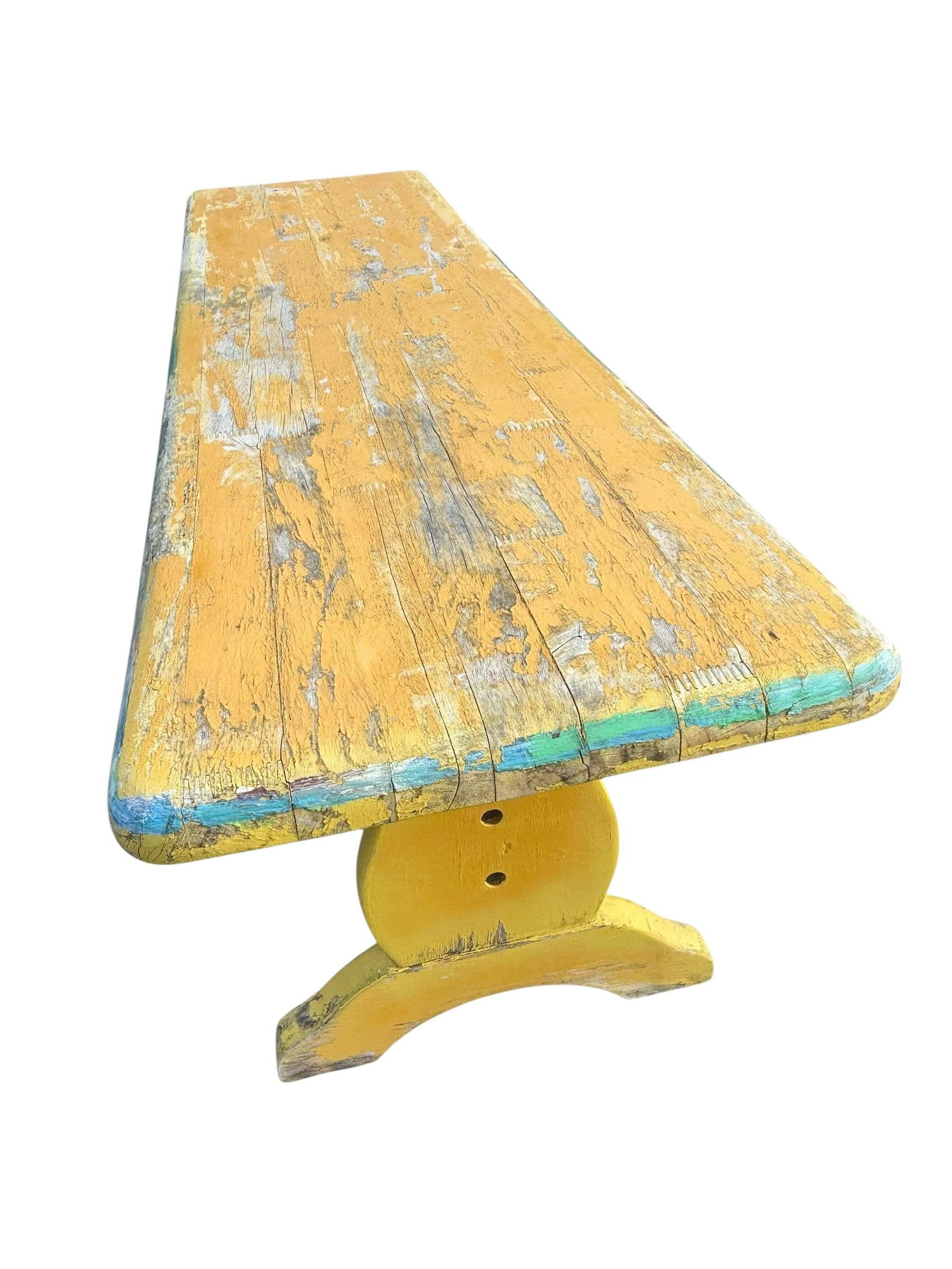 Vintage Trestle-Style Country Farmhouse Bench Storied Patina - 3