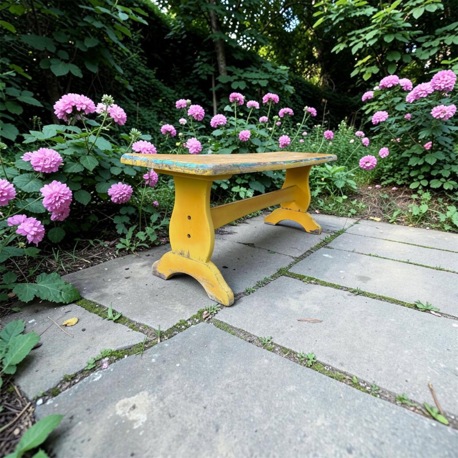 Vintage Trestle-Style Country Farmhouse Bench Storied Patina - 5