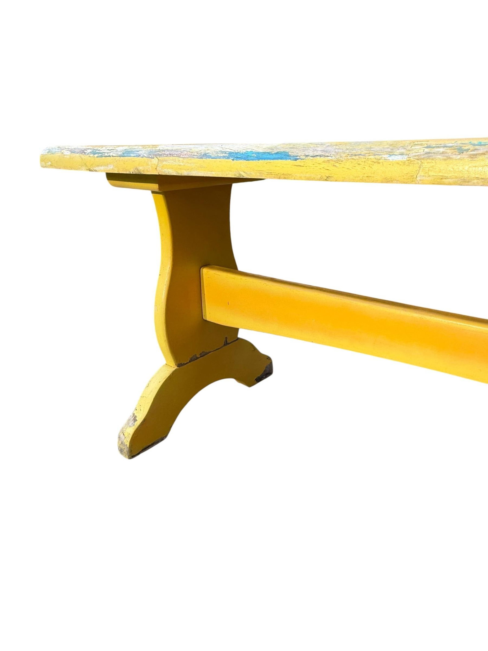 Vintage Trestle-Style Country Farmhouse Bench Storied Patina - 7