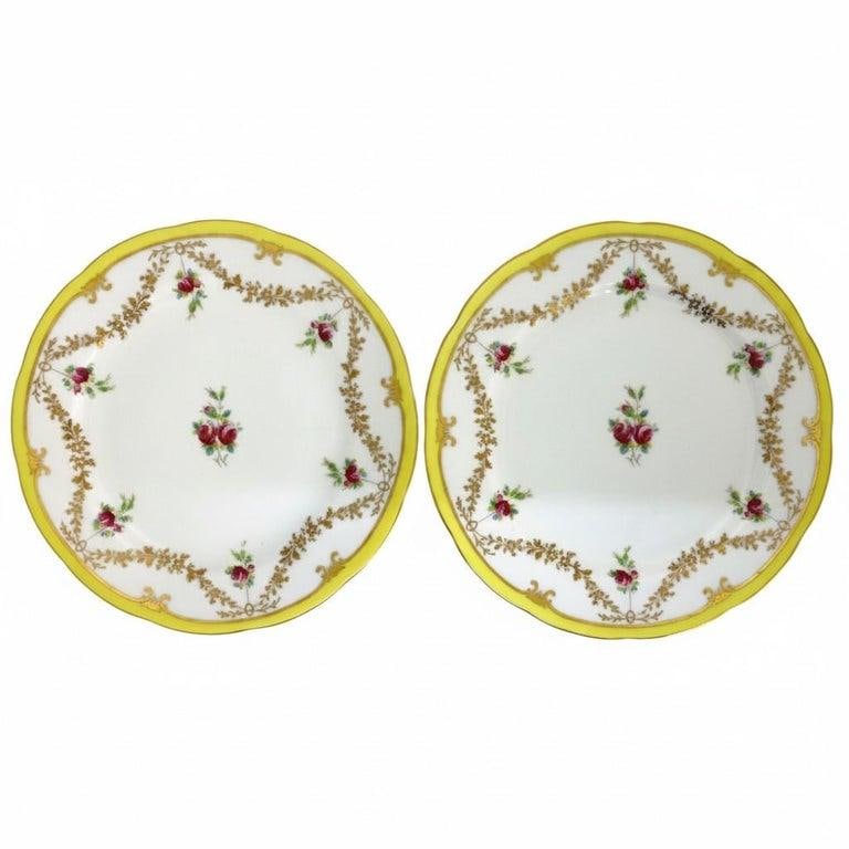 14 English Cauldon Ware Floral & Gilt Porcelain Dinner Plates C1920 - 3