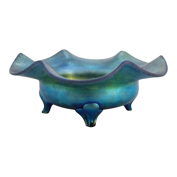 Arts & Crafts Steuben Blue Aurene Footed Candy Dish Numbered C1920 (1 of 8)