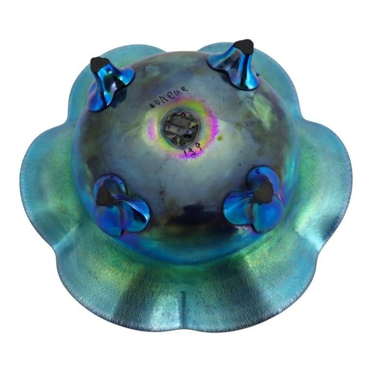Arts & Crafts Steuben Blue Aurene Footed Candy Dish Numbered C1920 - 7