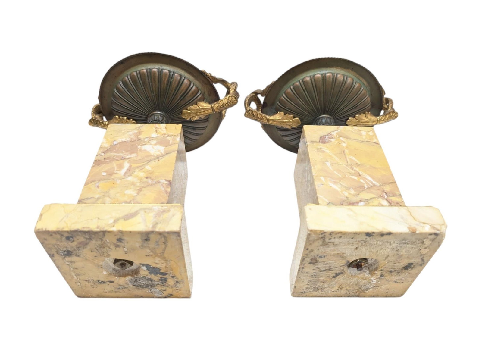 Pair of 19th-Century Bronze Tazzas Featuring Gilt Snake Handles and Siena Marble Stands - 11