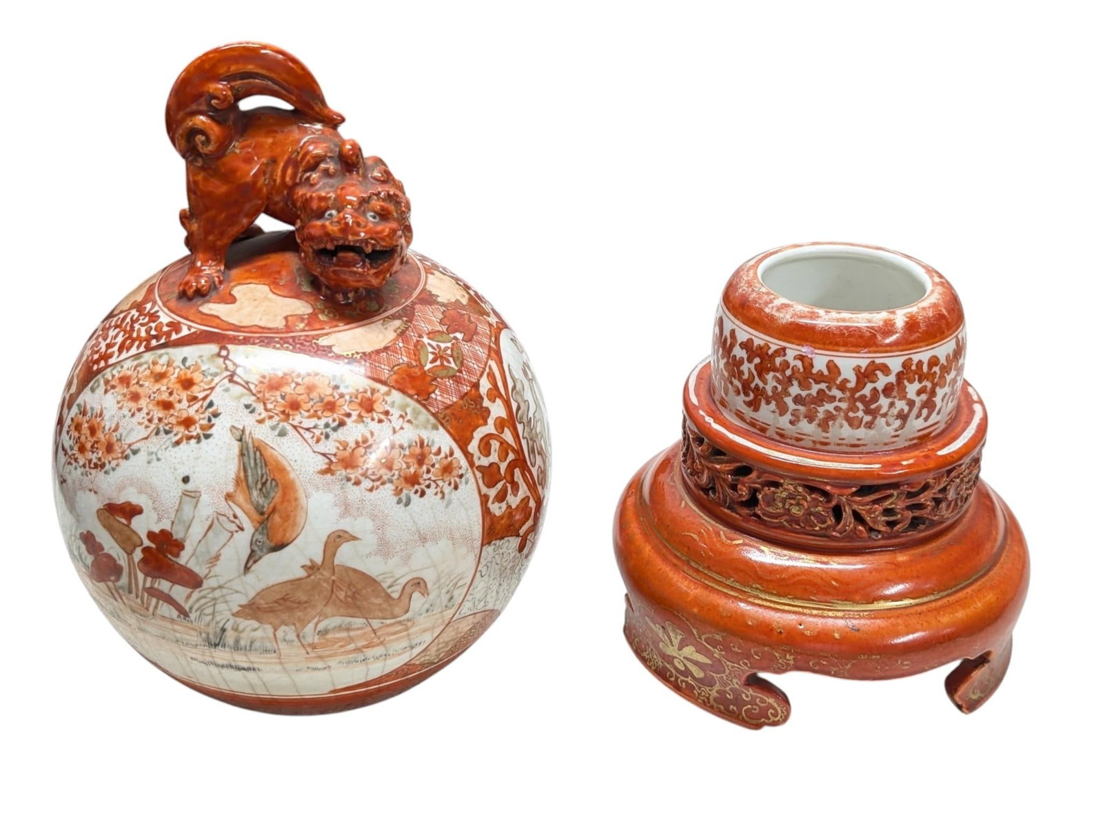 Mid 19th Century Meiji Period Japanese Kutani Porcelain Koro and Kylin Dog Globular Cover - 10