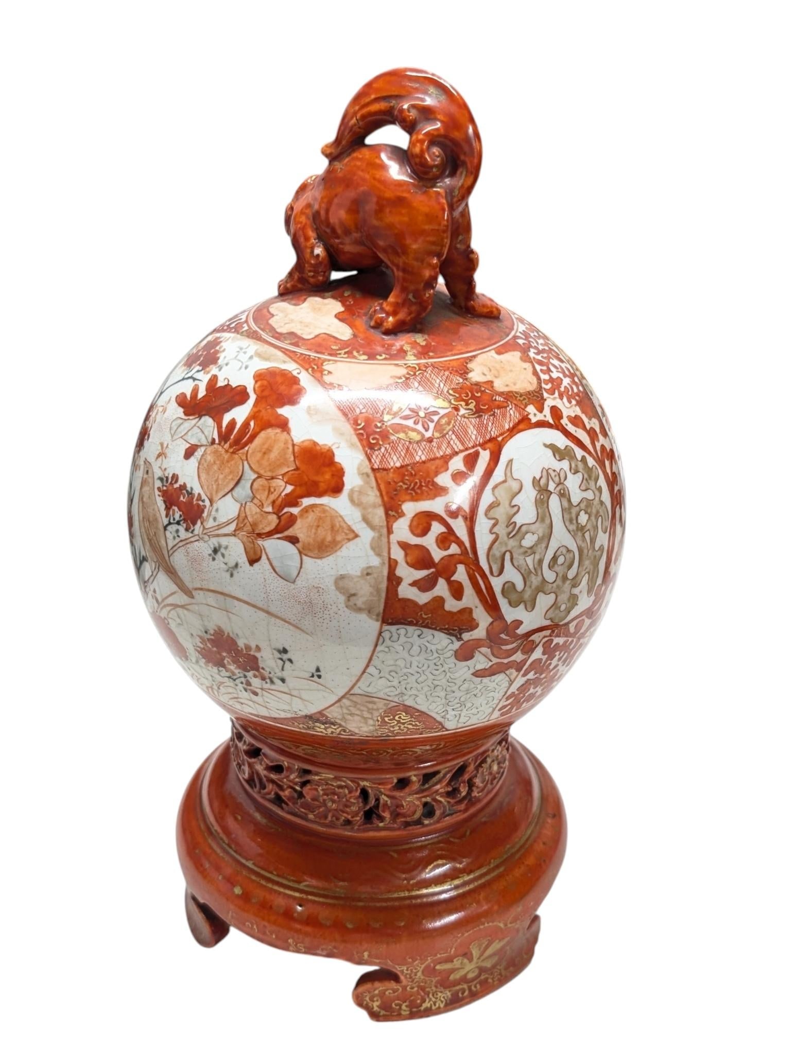 Mid 19th Century Meiji Period Japanese Kutani Porcelain Koro and Kylin Dog Globular Cover - 5