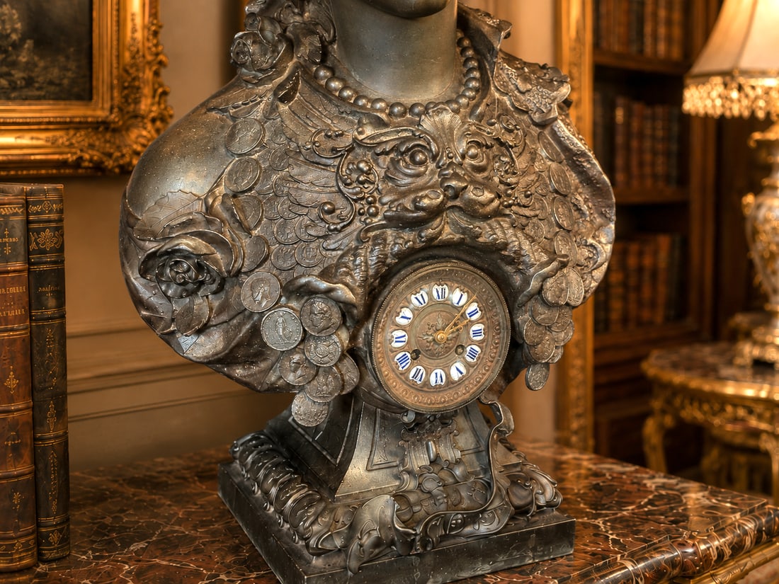 19th C French Oriental Zamak Bust Clock - 1 Pc - 10