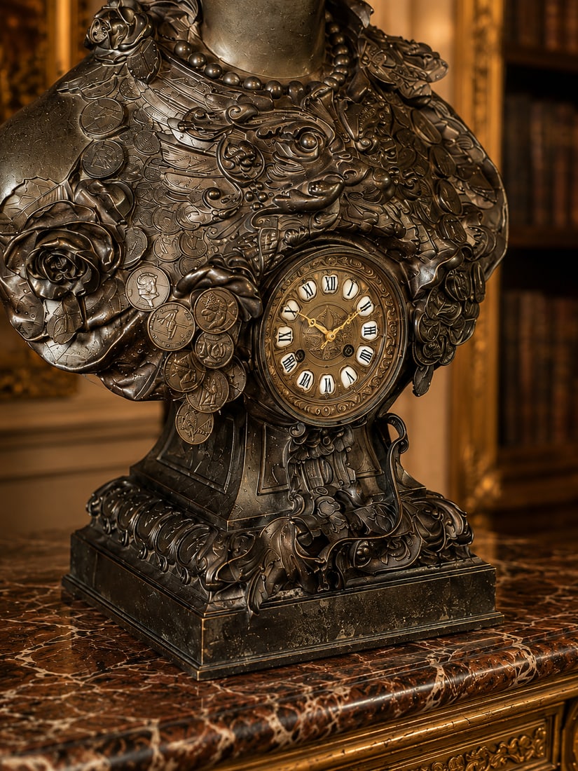 19th C French Oriental Zamak Bust Clock - 1 Pc - 7