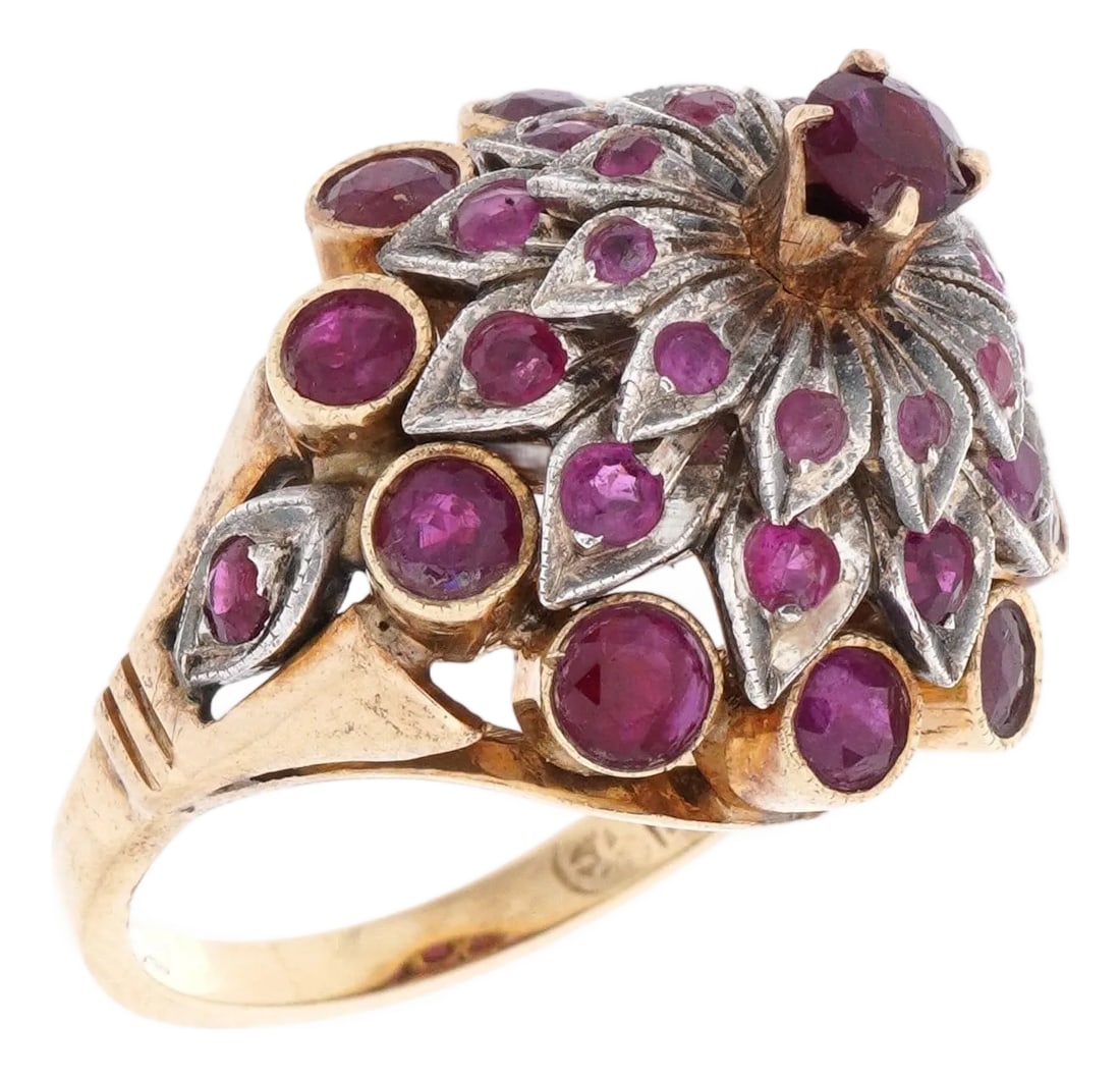14k Gold and Ruby Cluster Cocktail Ring (1 of 9)