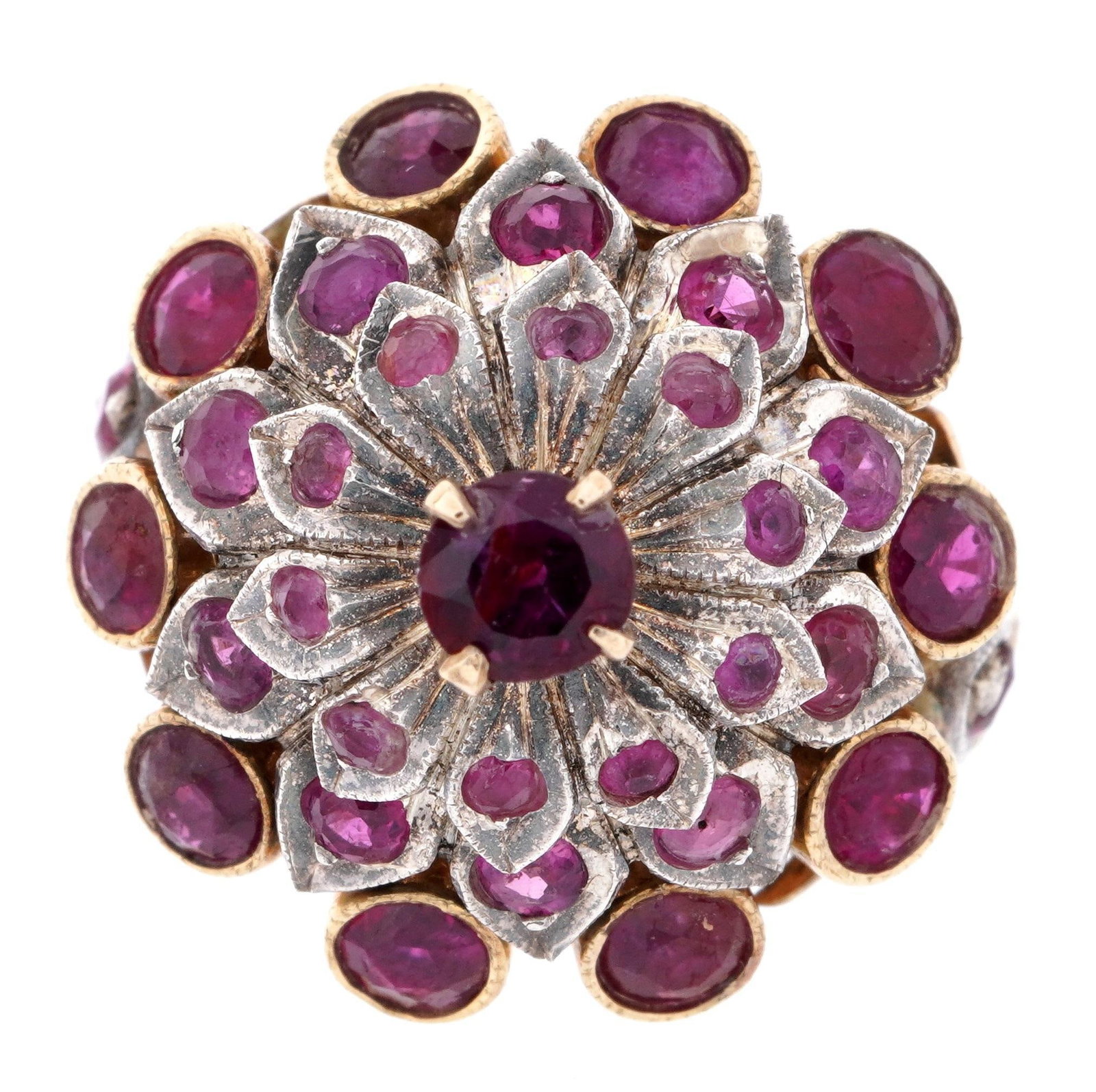 14k Gold and Ruby Cluster Cocktail Ring - 2