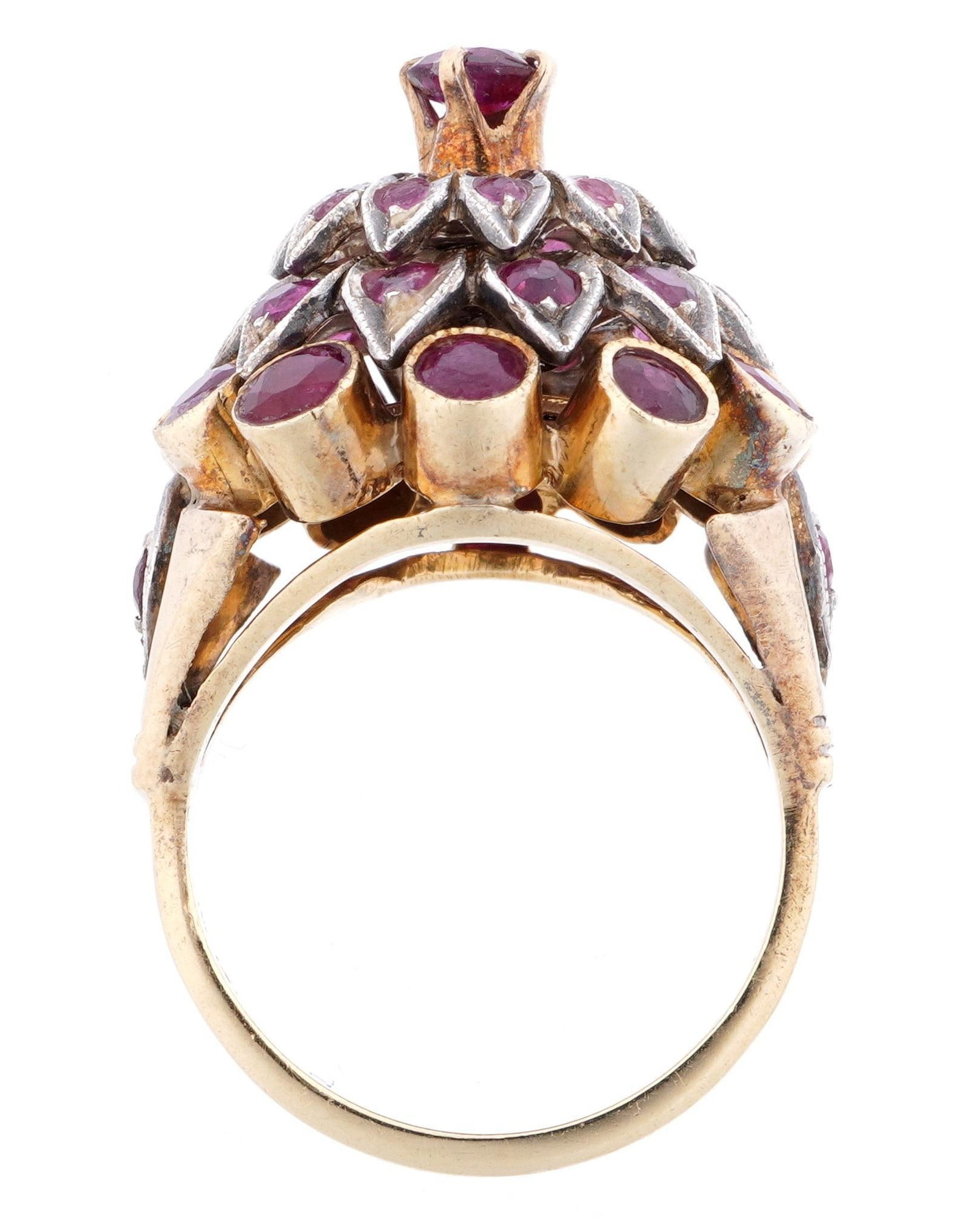 14k Gold and Ruby Cluster Cocktail Ring - 6